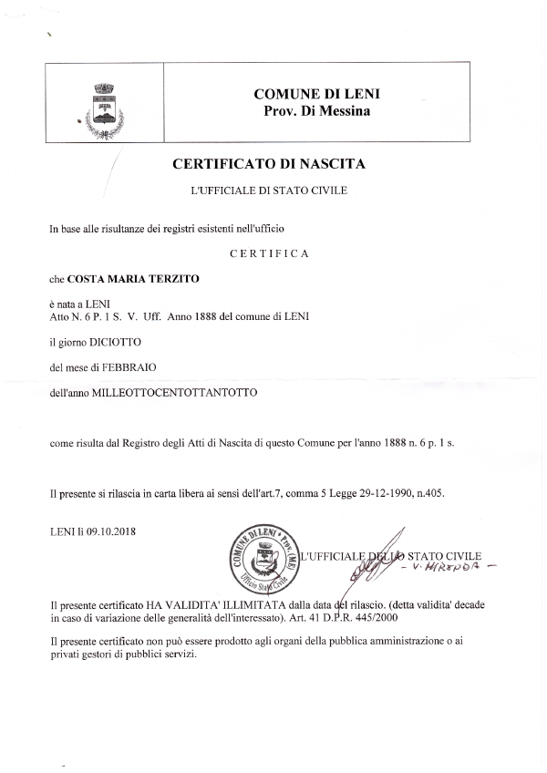 Blank Italian Birth Certificate